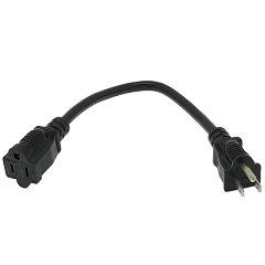 1Ft Power Cable Extension 5-15P to 5-15R Black / SJT 16/3