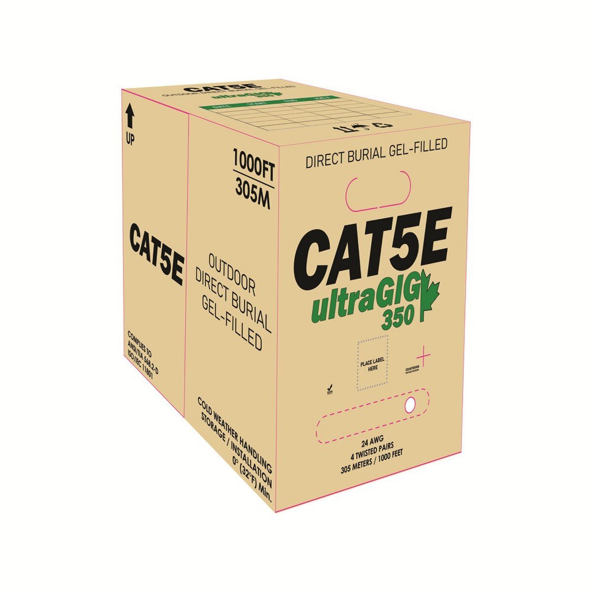 C5e Direct Burial with gel, Solid UTP 4 Pair 24 AWG, Bulk Cable 1000ft pull box..